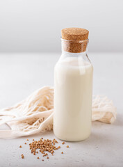  buckwheat milk on a white background, gluten-free concept
