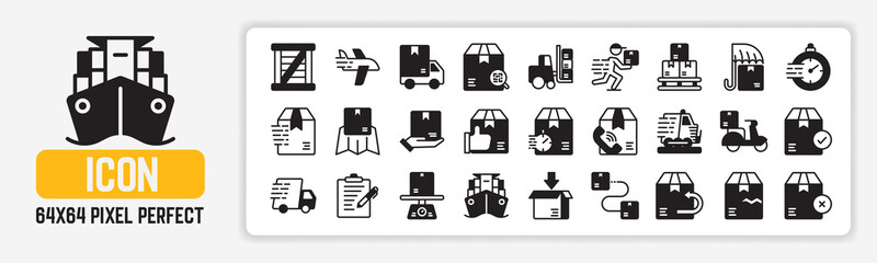 Simple Icons Set of Education Vector in Solid flat design. 64x64 Pixel Perfect