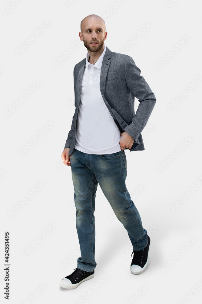 Wall mural Simple polo shirt man wearing suit business look photoshoot - Wall murals