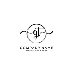 GT Initials handwritten minimalistic logo template vector