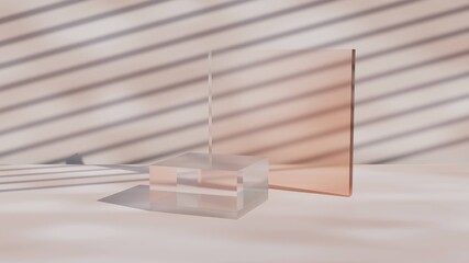 Crystal 3d podium on beige background.  Product presentation pedestal. 3d rendering in natural color.