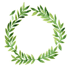 Green leaves wreath watercolor for decoration on natural and organic life style concept.