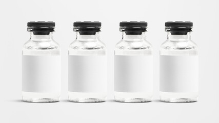 Medicine glass vials with blank white label