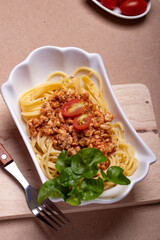 Spaghetti with Tomato Sauce in White Cups