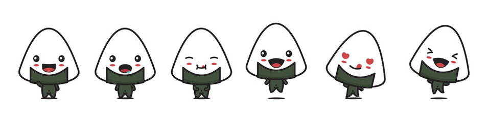 set cute onigiri cartoon mascot