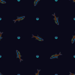 Seamless pattern with neon fish