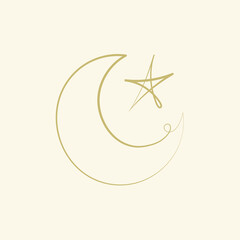 Ramadan kareem logo illustration with doodle star and crescent moon © Rawpixel.com