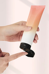 Peachy ombre moisturizer tube beauty product packaging with design space