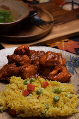 Chicken Tikka Masala and Turmeric Rice Indian cuisine