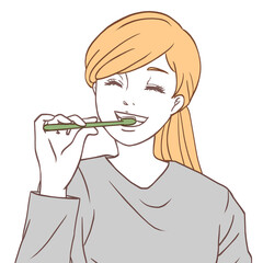歯みがきをする女性（シンプルカラーバージョン）
