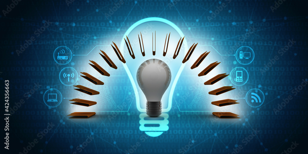 Poster 3d rendering led light bulb with folder