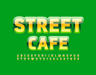 Vector bright Sign Street Cafe. Gradient color Font. Artistic Alphabet Letters and Numbers set