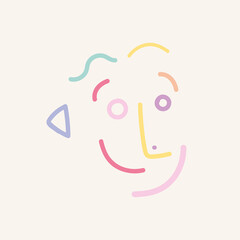 Cartoon face drawn in memphis style