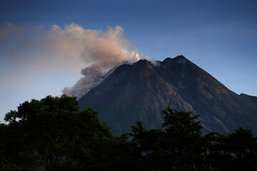 Volcano eruption of Mount Merapi in Yogyakarta, Java island, Indonesia.