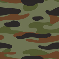 Military camouflage seamless pattern. Khaki texture. Trendy background. Abstract color vector illustration. For design wallpaper, fabric, wrapping paper.