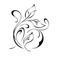 ornament 1663. unique decorative element with stylized leaves and curls in black lines on a white background