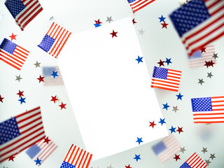 Obraz premium American flag on a transparent multi-layer background. Happy Independence Day, July 4, USA. Veterans ' Memorial Day. The concept of patriotism and freedom