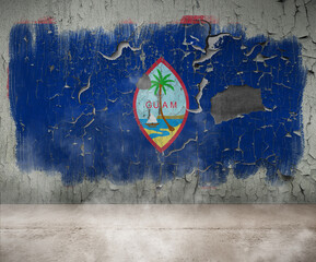 Guam Flag Cracked Paint on empty wall room with smoke Single Flag  