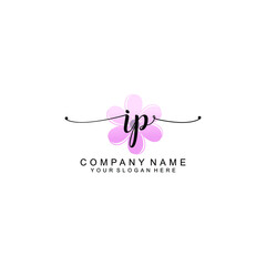 IP Initials handwritten minimalistic logo template vector