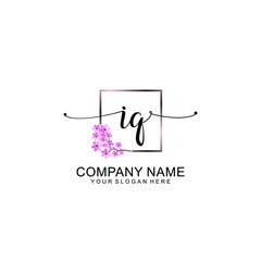 IQ Initials handwritten minimalistic logo template vector