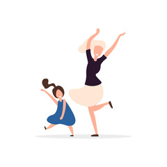 Dancing mother with her daughter. The holiday is celebrated by happy parents and children. Family dances and parties. Vector illustration. Flat style