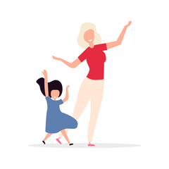 Dancing mother with her daughter. The holiday is celebrated by happy parents and children. Family dances and parties. Vector illustration. Flat style