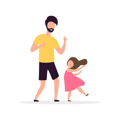 Dancing father with his daughter. The holiday is celebrated by happy parents and children. Family dances and parties. Vector illustration. Flat style