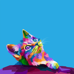 colorful cool cat sitting and looking pop art style