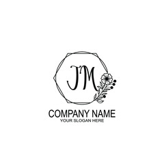 JM Initials handwritten minimalistic logo template vector