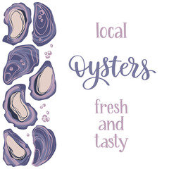 Oyster bar. Decorative poster with oysters and hand written lettering.