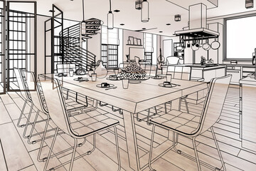 Luxury Residential Loft Interior Design (sketch) - 3d visualization