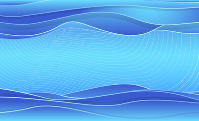 Abstract blue water waves, layered background. Vector illustration template for web banner, poster, postcard. Deep ocean backdrop for greeting card, advertisement etc.