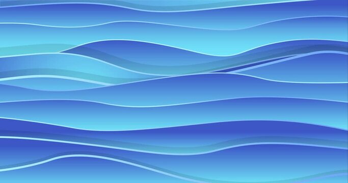 Abstract blue water waves animation, layered background. Banner, poster, postcard. Deep ocean backdrop. Future geometric patterns motion background.