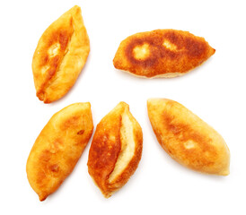 Fried patties in oil isolated on a white background.