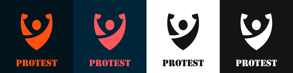 Protest logos set. The fist extended upward. Revolution, uprising or boycott icons. Vector illustration
