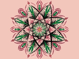 Mandala floral ornament design. Creative work hand drawing illustration. Old dirty grunge effect vintage illustration. Digital art illustration