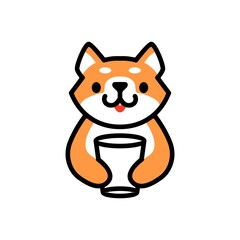 cute shiba inu glass drink dog cartoon logo vector icon illustration