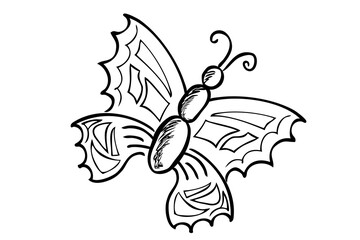Vector Simple Manual Hand Draw Sketch, Butterfly, Isolated on White