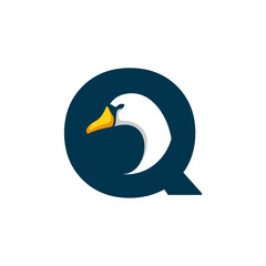 Letter Q Goose Logo Design Template Inspiration, Swan Vector, Initial Logo. Q logo.