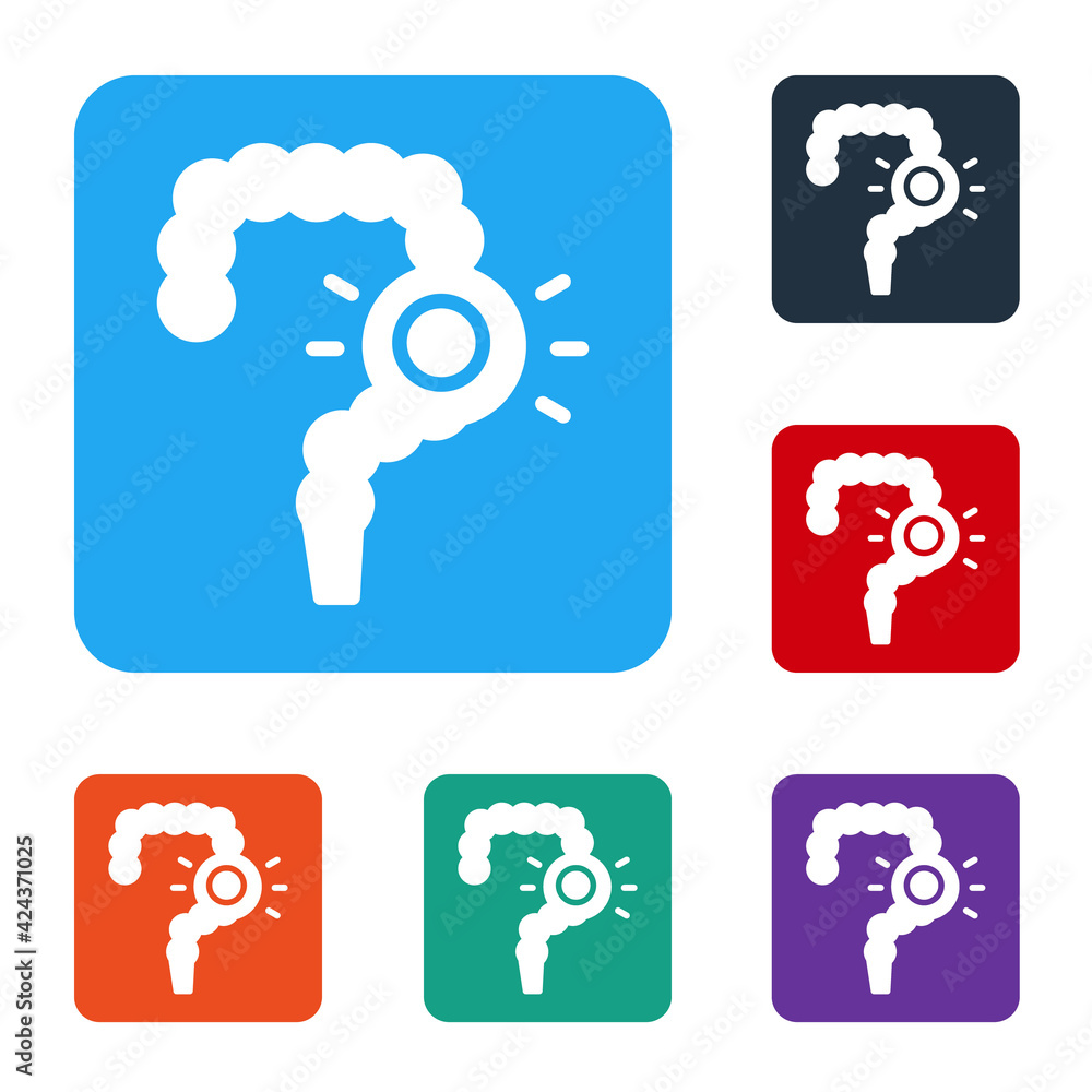 Poster white gut constipation icon isolated on white background. bowel problems. set icons in color square 