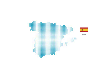 Fototapeta premium Spain map design blue circle, white background with Spain flag.