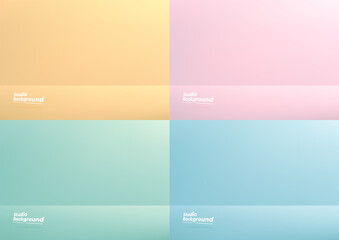 Set of studio room pastel color background used for Display your products. Yellow, Pink, Green, blue background.