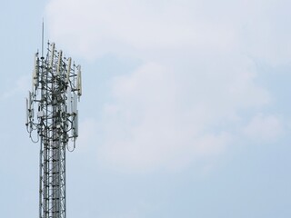 Telephone towers used to broadcast signals at dusk.