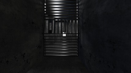 Old Grunge Prison seen through Jail Bars Poster, 3d illustration