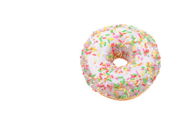 glazed doughnuts with bright colored sprinkles,isolated on a white background