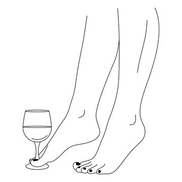 recommend clip art: Beautiful Woman's Legs and Wineglass in Trendy Minimal Linear Style. Vector Line Art Female Body