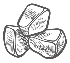 Ice cubes, frozen water in square shape sketch