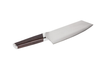 Stainless steel kitchen knife for chopping meat. Butcher's knife isolated on white background.

