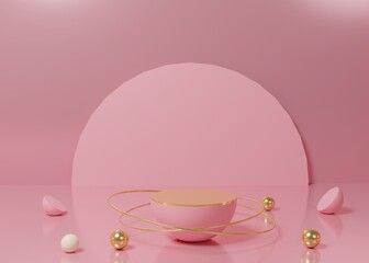 3d rendering Pink pastel display podium product stand on background. abstract minimal geometry. Premium Image