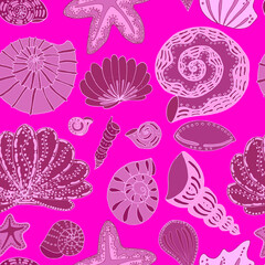 seamless pattern seashells and stars